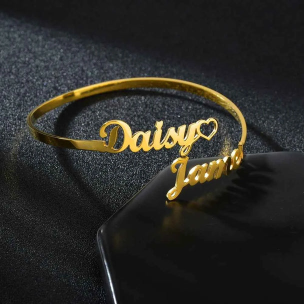 Customized Name Charm Bangle - Stainless Steel