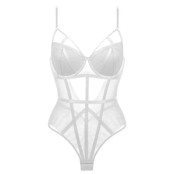 Classic Bandage Transparent Lace Stripe Bodysuit