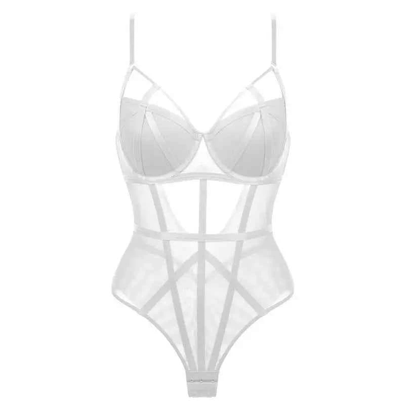 Classic Bandage Transparent Lace Stripe Bodysuit