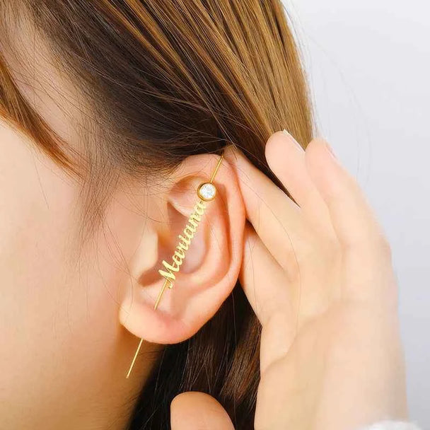 Custom Name Stud Ear Clip Earrings - Handmade