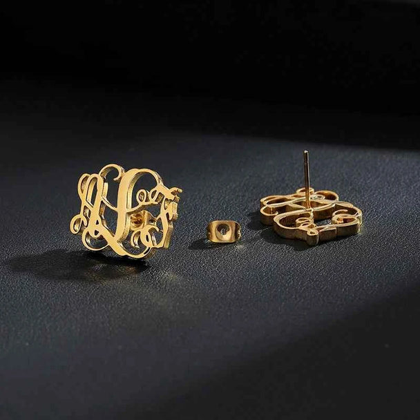 Personalized Monogram Name Stud Earrings - Stainless Steel