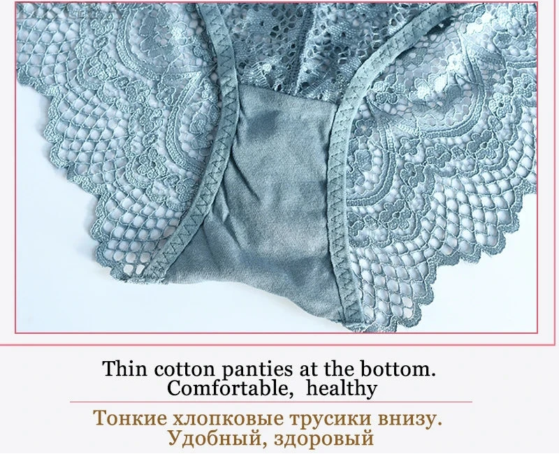 Hot Sexy Transparent Lace Hollow-Out Embroidery Bra Set - Plus Size
