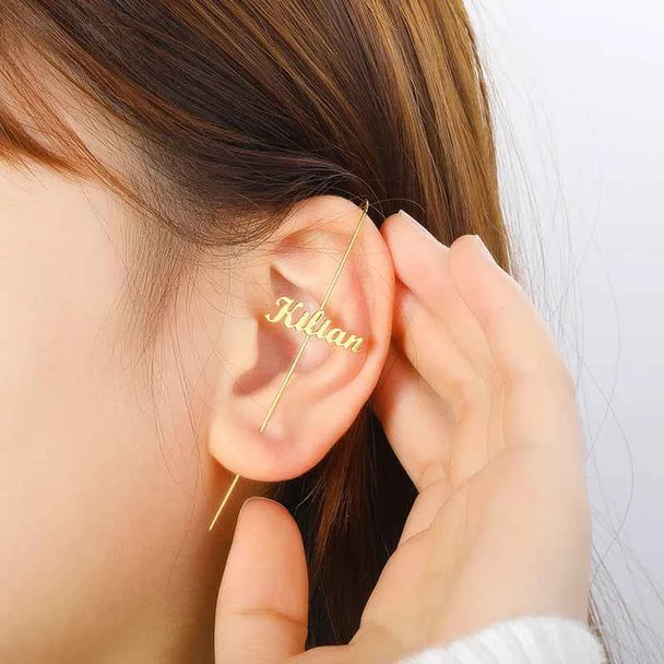 Custom Name Stud Ear Clip Earrings - Handmade