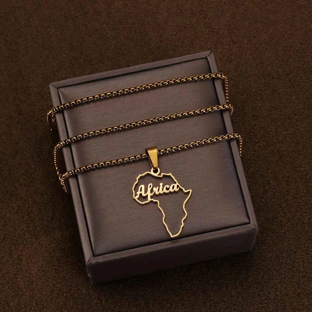 Personalized Name Map Shape Nameplate Necklace - Thick Chain
