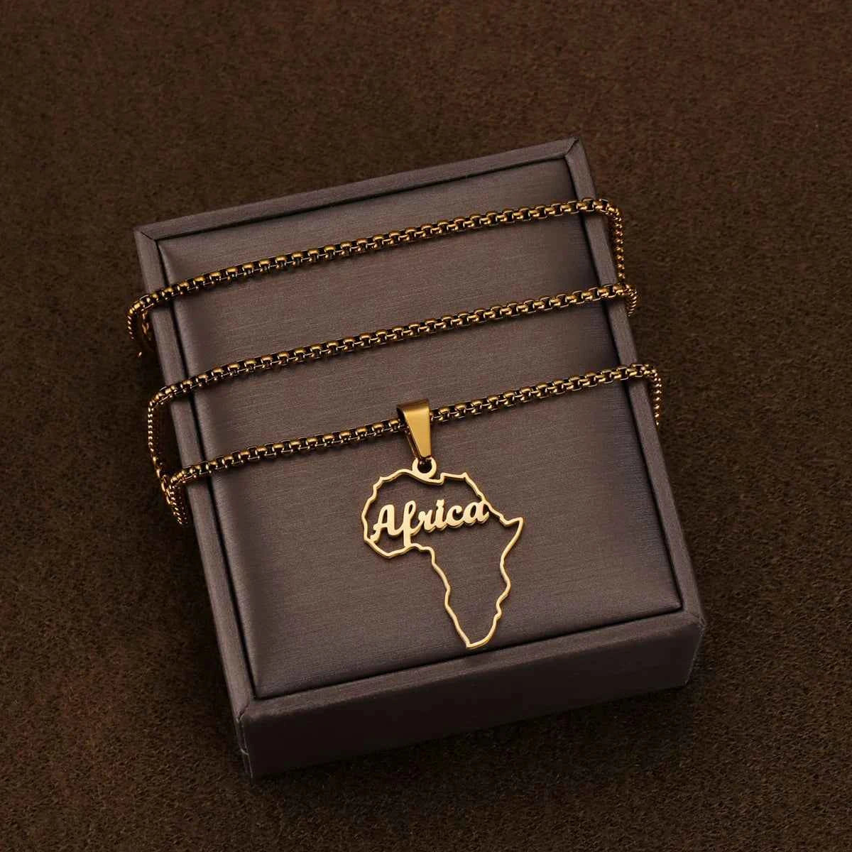 Personalized Name Map Shape Nameplate Necklace - Thick Chain