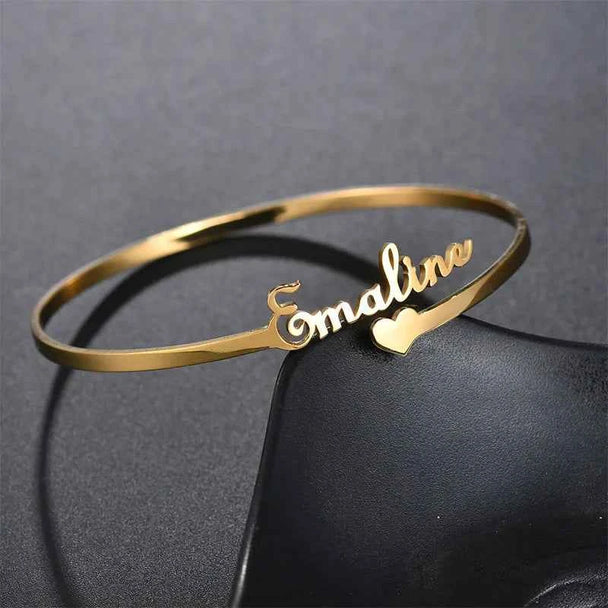 Customized Name Charm Bangle - Stainless Steel