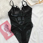 Classic Bandage Transparent Lace Stripe Bodysuit