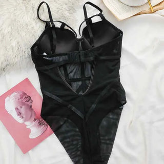 Classic Bandage Transparent Lace Stripe Bodysuit