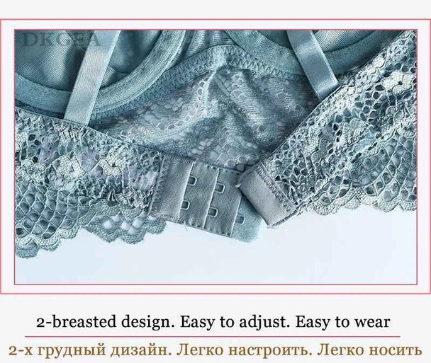 Hot Sexy Transparent Lace Hollow-Out Embroidery Bra Set - Plus Size