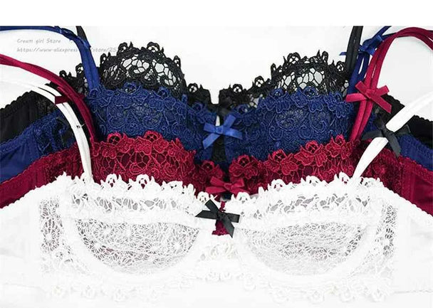 Ultra-Thin Half-Cup Transparent Lace Bra Set