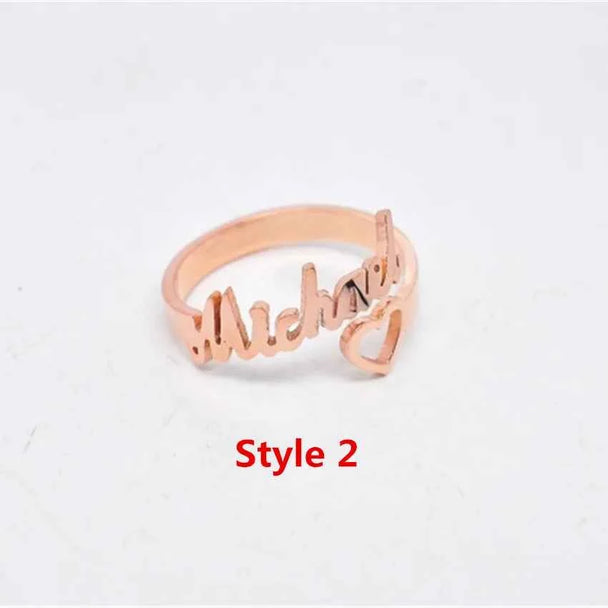 Adjustable Rose Heart Name Ring - Spiral Style