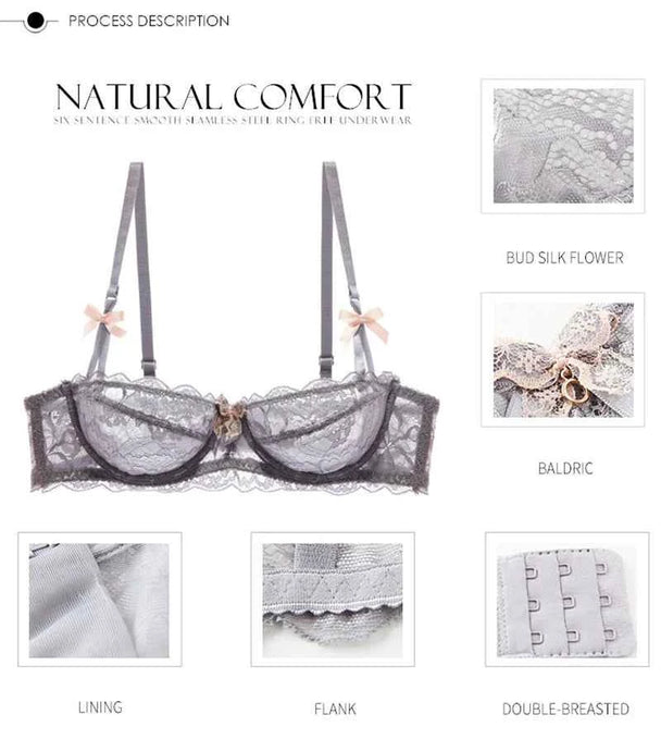 Ultra-Thin Lace Embroidery Bra Set - Plus Size