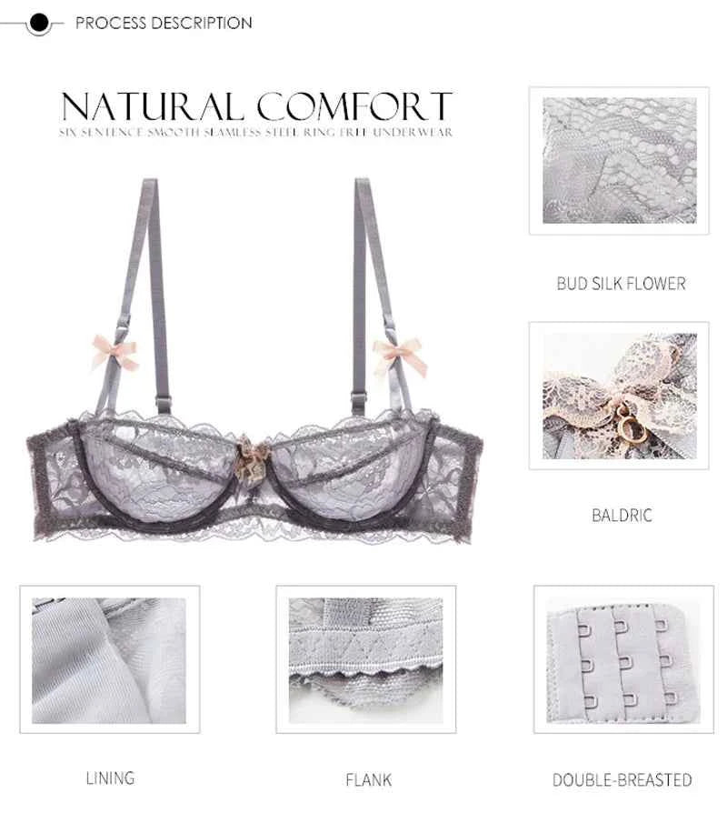 Ultra-Thin Lace Embroidery Bra Set - Plus Size
