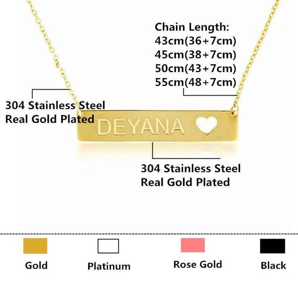 Custom Name Bar Heart Nameplate Choker - Statement Necklace