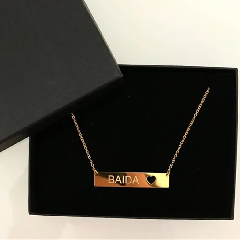 Custom Name Bar Heart Nameplate Choker - Statement Necklace - SHOPPERS' CASTLE