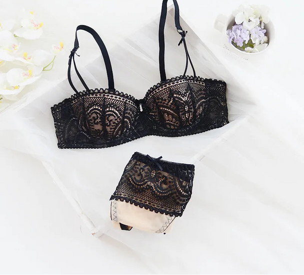 French Luxury Half-Cup Ultra-Thin Bra Set - SHOPPERS' CASTLE