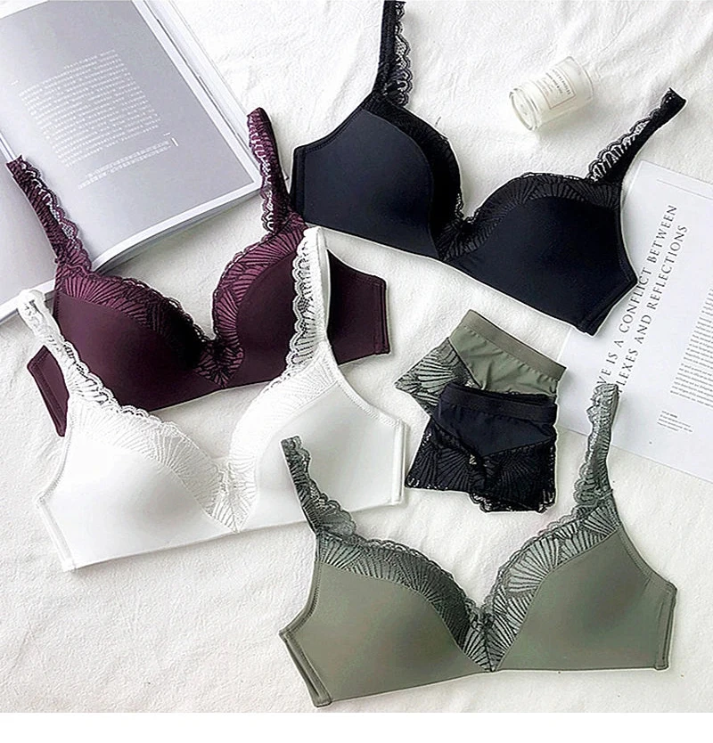 Thin Cotton Wire-Free Deep V Bra Set