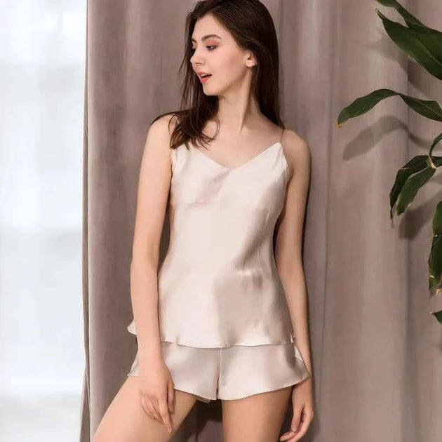 100% Mulberry Silk Short Pajama Set - Luxury Summer Sleepwear