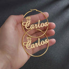 Custom Name 50mm Circle Earrings - Stainless Steel