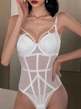 Classic Bandage Transparent Lace Stripe Bodysuit