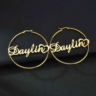 Custom Name 50mm Circle Earrings - Stainless Steel