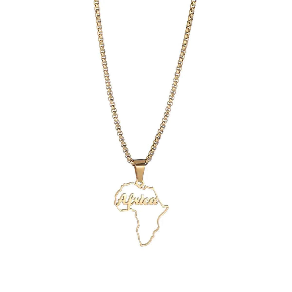 Personalized Name Map Shape Nameplate Necklace - Thick Chain