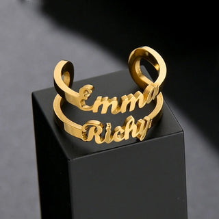 Custom Double Name Adjustable Ring - Stainless Steel - SHOPPERS' CASTLE