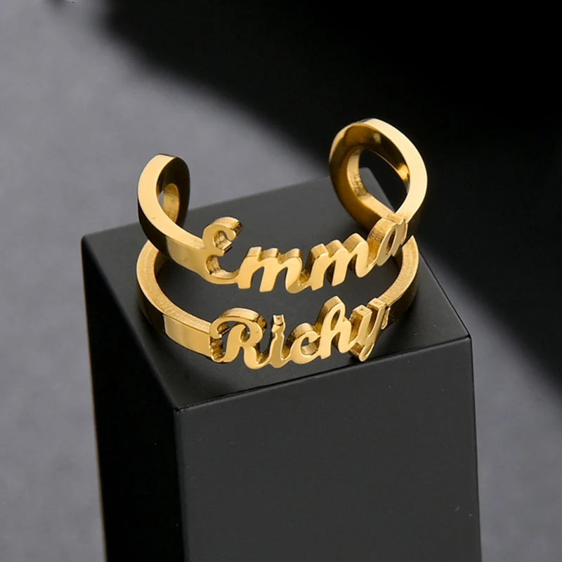 Custom Double Name Adjustable Ring - Stainless Steel - SHOPPERS' CASTLE