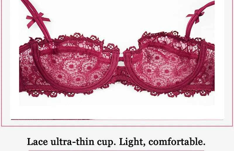 Hollow Half-Cup Transparent Bra Set - Plus Size
