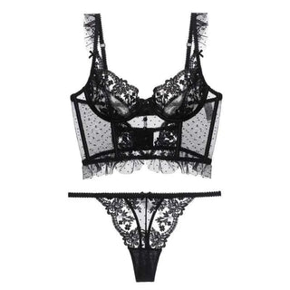 Ultra-Thin Lace Flowers Embroidery Bra & Thong Set with Body Shaper