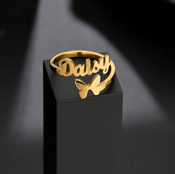 Custom Double Name Adjustable Ring - Stainless Steel - SHOPPERS' CASTLE
