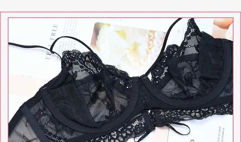 Bandage Transparent Bra Set - Plus Size C/D/E Cup