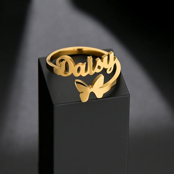 Custom Double Name Adjustable Ring - Stainless Steel - SHOPPERS' CASTLE