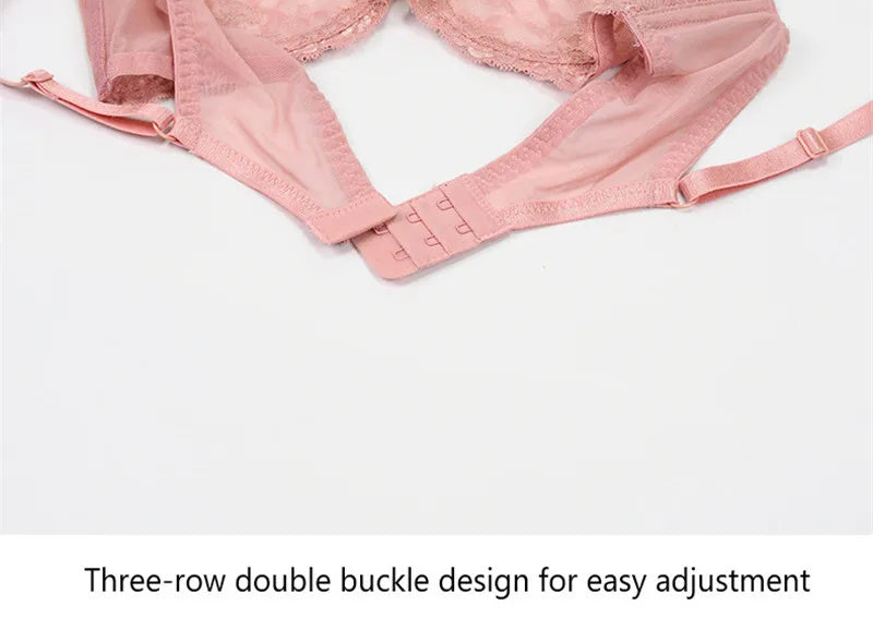 Green Ultra-Thin Lace Embroidery Bra Set - Plus Size - SHOPPERS' CASTLE