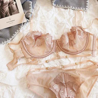 French Ultra-Thin Lace Flowers Embroidery Bra Set