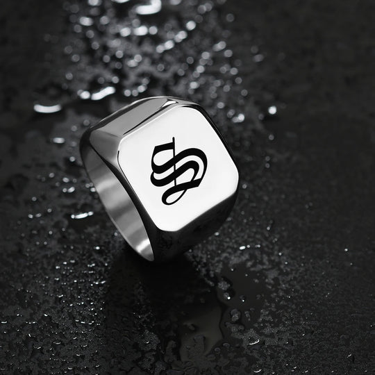 Custom Alphabet Letter Ring - Laser Engraved - SHOPPERS' CASTLE