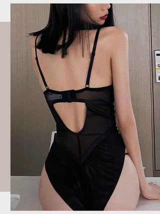 Classic Bandage Transparent Lace Stripe Bodysuit