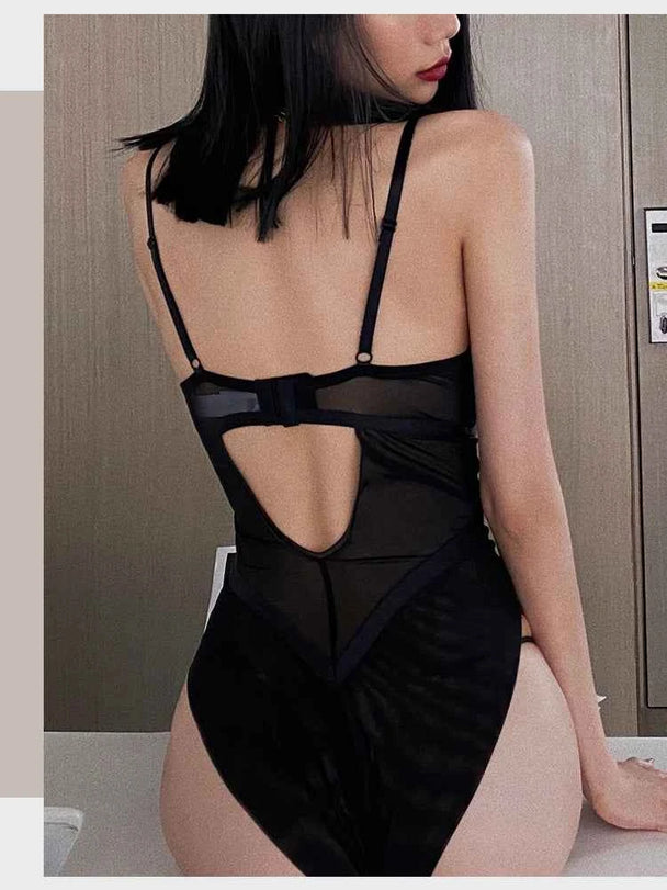 Classic Bandage Transparent Lace Stripe Bodysuit