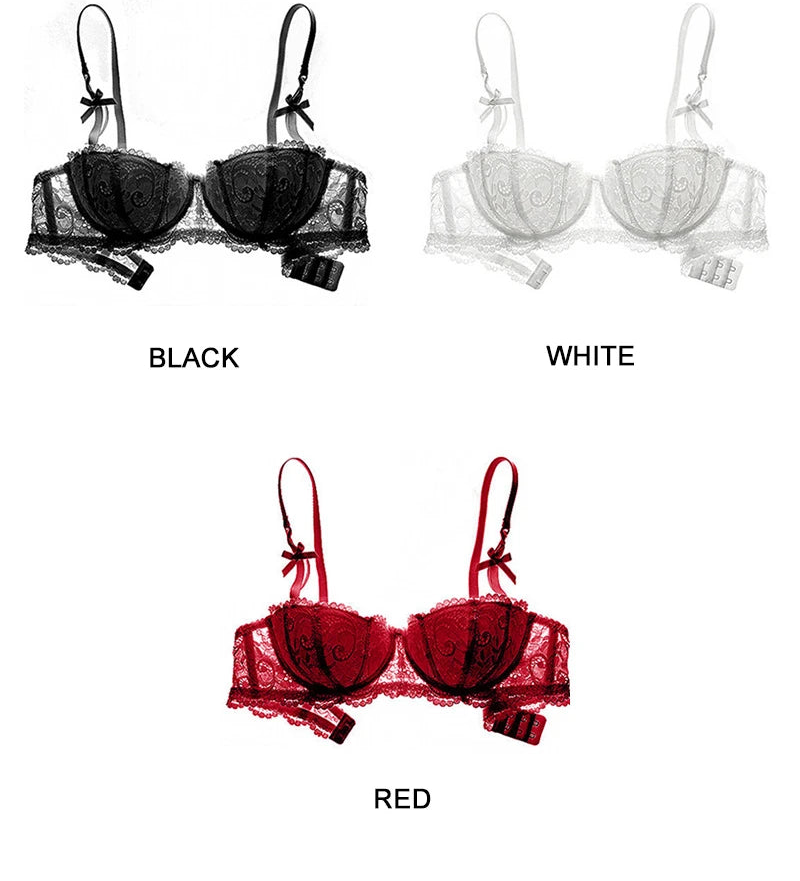 Embroidered Half-Cup Push-Up Bra - SHOPPERS' CASTLE