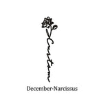 Custom Name Birth Month Flowers Nameplate Choker - Pendant Chain