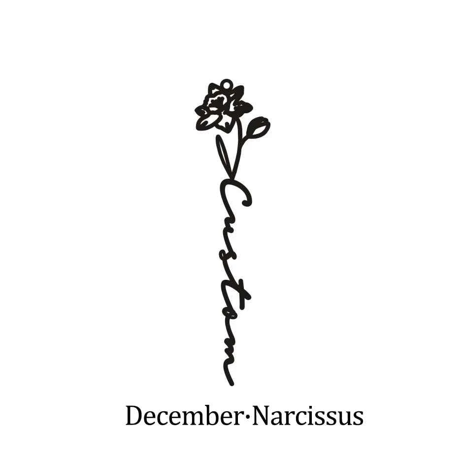 Custom Name Birth Month Flowers Nameplate Choker - Pendant Chain