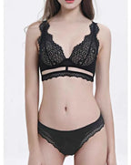 Deep V Cotton Embroidery Bra Set