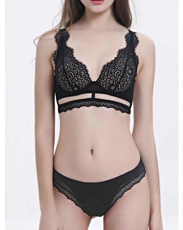 Deep V Cotton Embroidery Bra Set