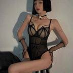 Classic Bandage Transparent Lace Stripe Bodysuit