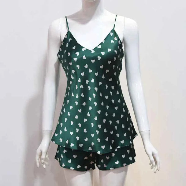 100% Silk Camisole & Shorts Pajama Set - Sleeveless Luxury Sleepwear