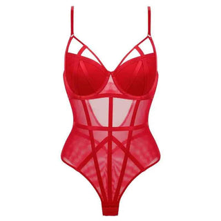 Classic Bandage Transparent Lace Stripe Bodysuit