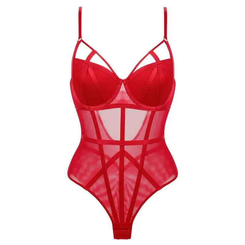 Classic Bandage Transparent Lace Stripe Bodysuit