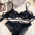 French Ultra-Thin Lace Flowers Embroidery Bra Set
