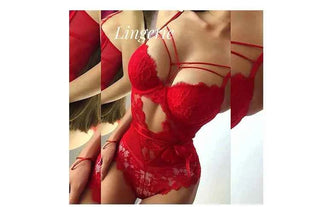 Classic Bandage Hollow Lace Bodysuit with Push-Up Bra