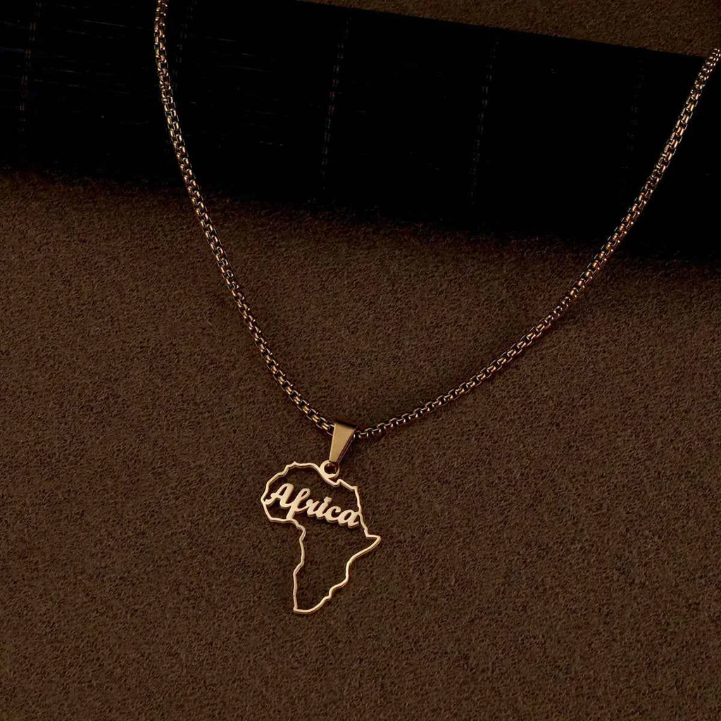Personalized Name Map Shape Nameplate Necklace - Thick Chain